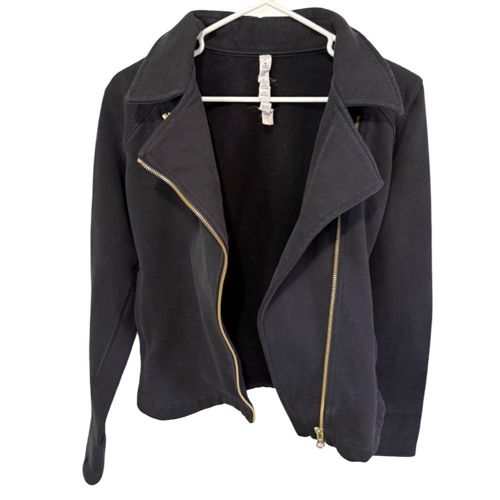Lululemon Black Scuba Moto Jacket Gold Zip Size 4 - Picture 4 of 5
